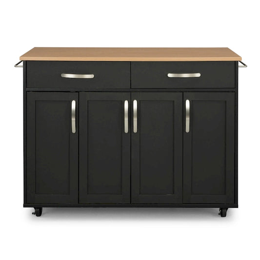 Homestyles Storage Plus Black Wood Kitchen Cart - 51 x 19 x 36