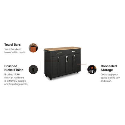Homestyles Storage Plus Black Wood Kitchen Cart - 51 x 19 x 36