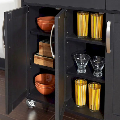 Homestyles Storage Plus Black Wood Kitchen Cart - 51 x 19 x 36