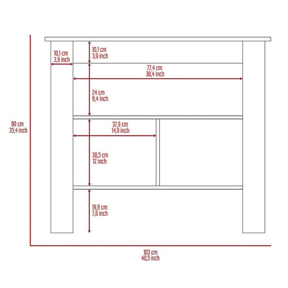HomeRoots Marble and White Kitchen Island with Three Storage Shelves - 27.5 X 40.50 X 27.50