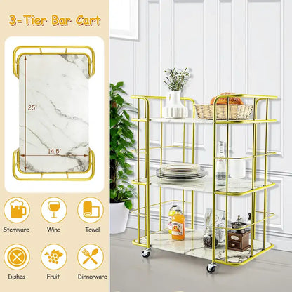 Home Island Service Cart 3 Tier Gold Bar Cart Home Island on Wheels