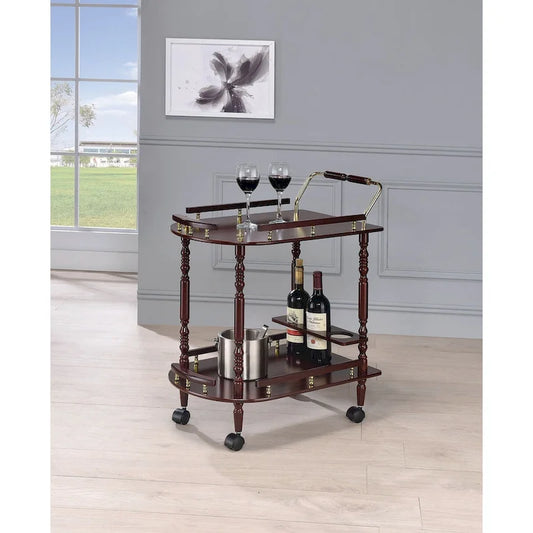 2-Tier Serving Cart with Casters in Merlot and Brass