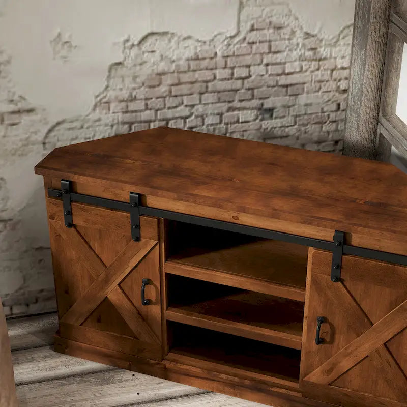 Bridgevine Home Farmhouse 56 inch Corner TV Stand for TVs up to 60 inches, No Assembly Required, Aged Whiskey Finish