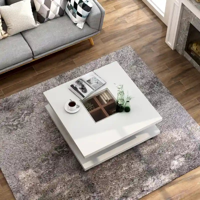 Sele Modern White 32-inch Glass Insert Low-Profile Coffee Table by Furniture of America