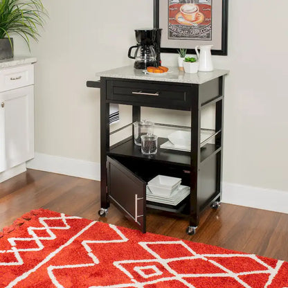 Porch & Den Bigelow Black Wood/ Granite Top Kitchen Cart