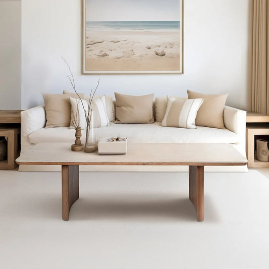 Sagebrook Home Elegant Acacia and Travertine Coffee Table for Modern Living
