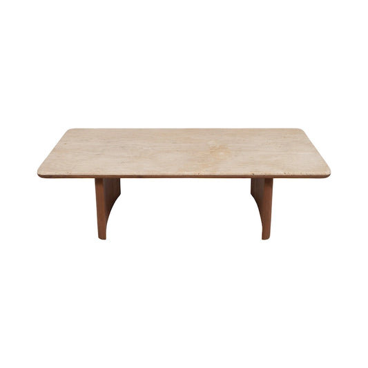 Sagebrook Home Elegant Acacia and Travertine Coffee Table for Modern Living