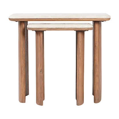Sagebrook Home Elegant Acacia and Travertine Coffee Table for Modern Living