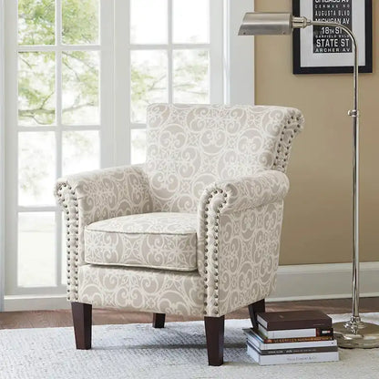 Grey Fretwork Upholstered Club Chair