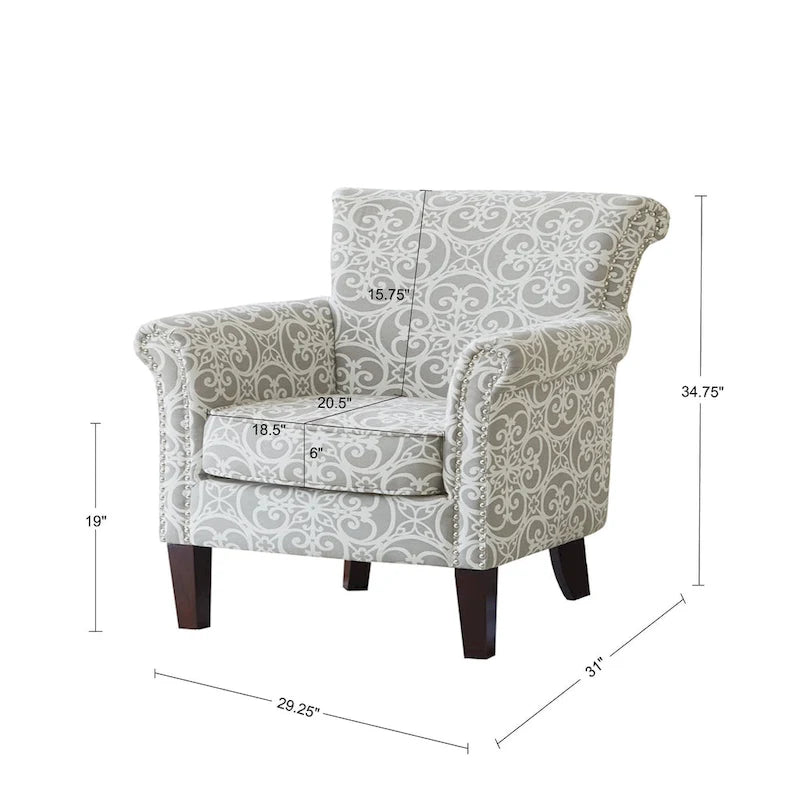Grey Fretwork Upholstered Club Chair