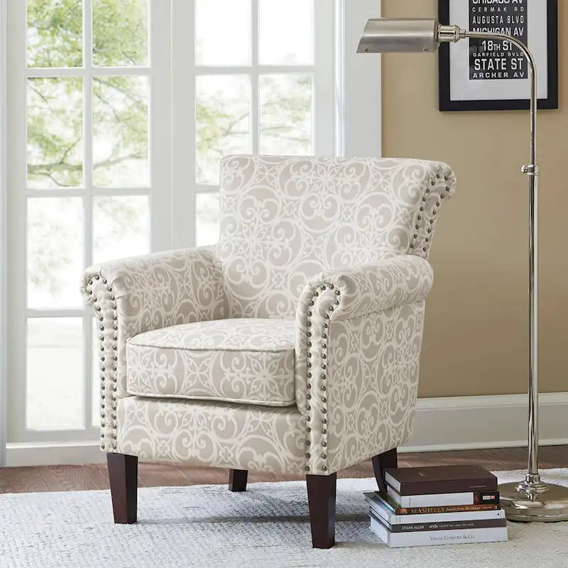 Grey Fretwork Upholstered Club Chair