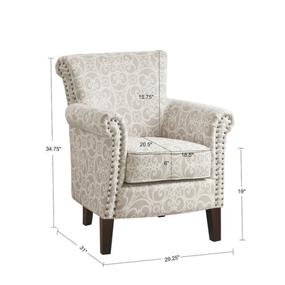 Grey Fretwork Upholstered Club Chair
