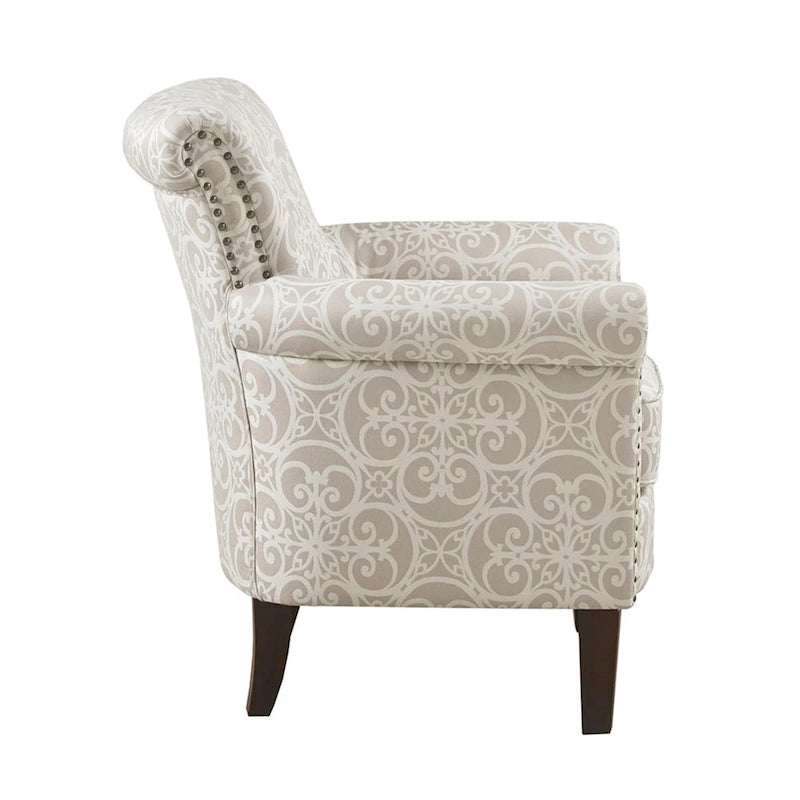 Grey Fretwork Upholstered Club Chair