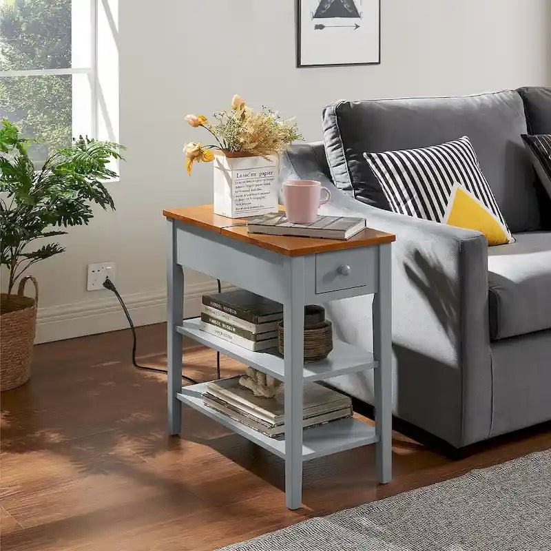 End Table with Charging Station, Side Table with Storage