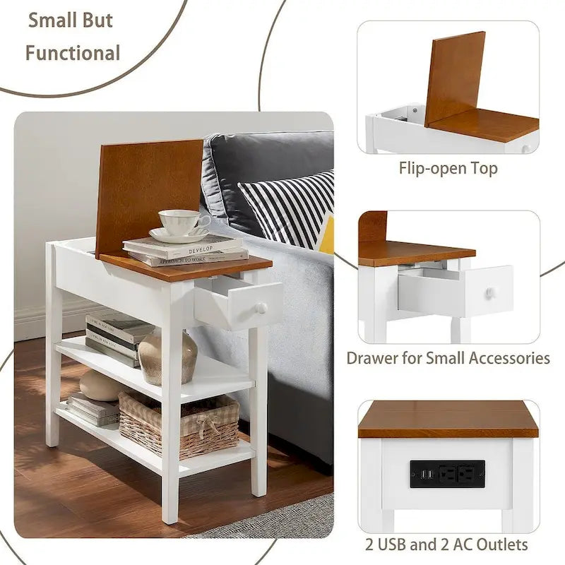End Table with Charging Station, Side Table with Storage