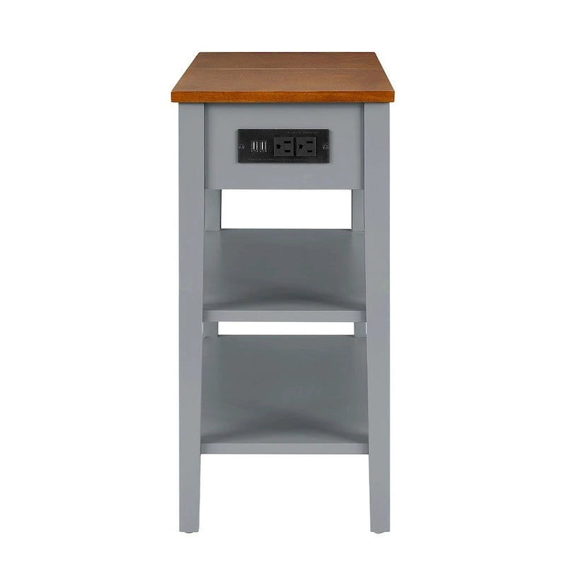End Table with Charging Station, Side Table with Storage
