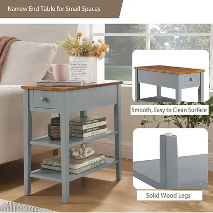 End Table with Charging Station, Side Table with Storage