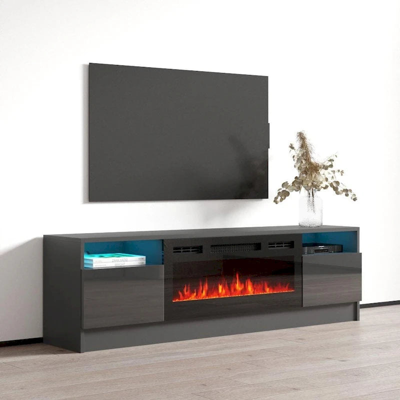 Duke 01 BL-EF Electric Fireplace 63  TV Stand