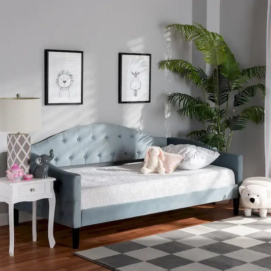 Benjamin Modern&Contemporary Light Blue Velvet Upholstered Wood Daybed