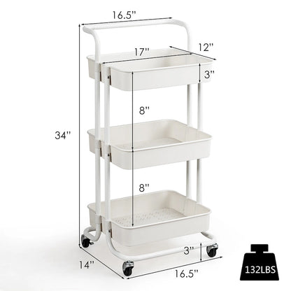 3-Tier Utility Cart Storage Rolling Cart with Casters