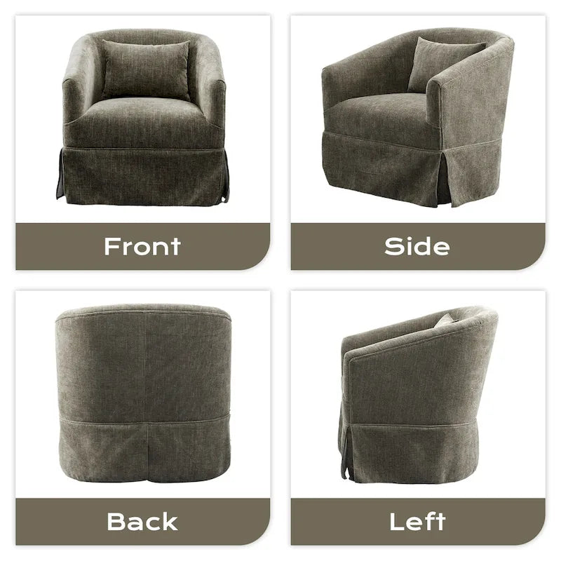 Ouyessir Upholstered Swivel Barrel Chair 360 Degree Accent Chair Fabric Armchair