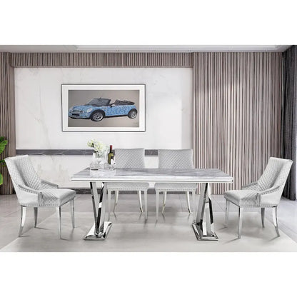 Modern Light Grey Velvet Dining Chairs with Mirrored Silver Legs