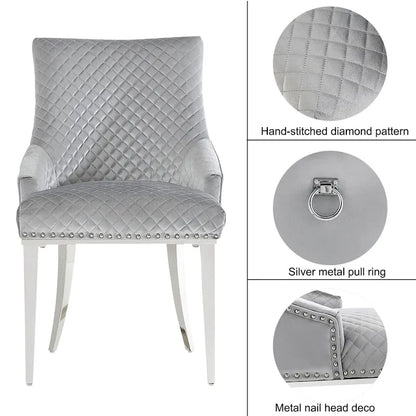 Modern Light Grey Velvet Dining Chairs with Mirrored Silver Legs