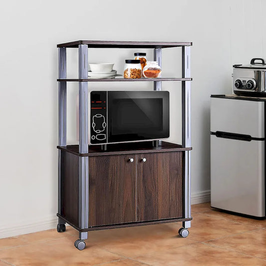 Rolling Kitchen Baker Rack Microwave Oven Stand Utility Shelf w Wheels