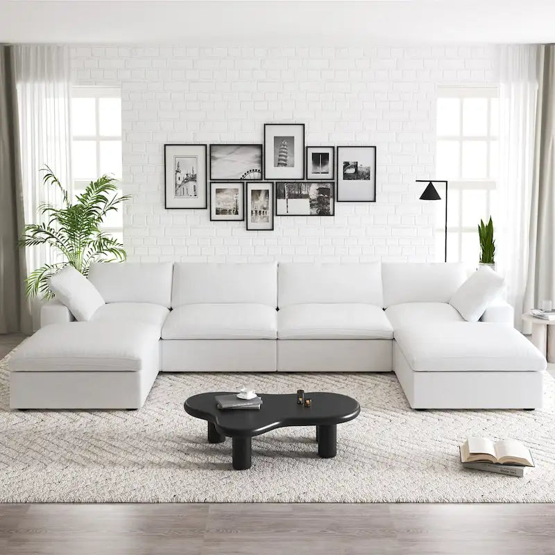 160  Widen Sectional Sofa Down Filled U-Shaped Couch 4 Seater with 2 Ottoman