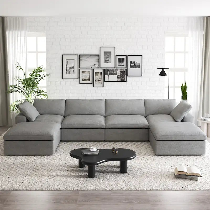 160  Widen Sectional Sofa Down Filled U-Shaped Couch 4 Seater with 2 Ottoman