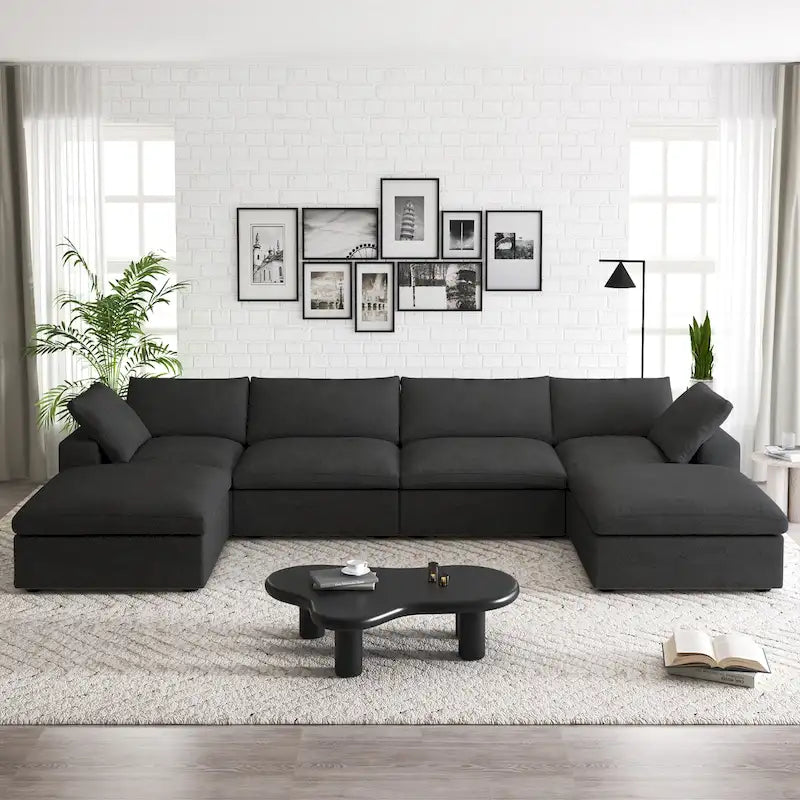 160  Widen Sectional Sofa Down Filled U-Shaped Couch 4 Seater with 2 Ottoman