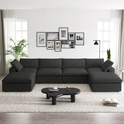 160  Widen Sectional Sofa Down Filled U-Shaped Couch 4 Seater with 2 Ottoman