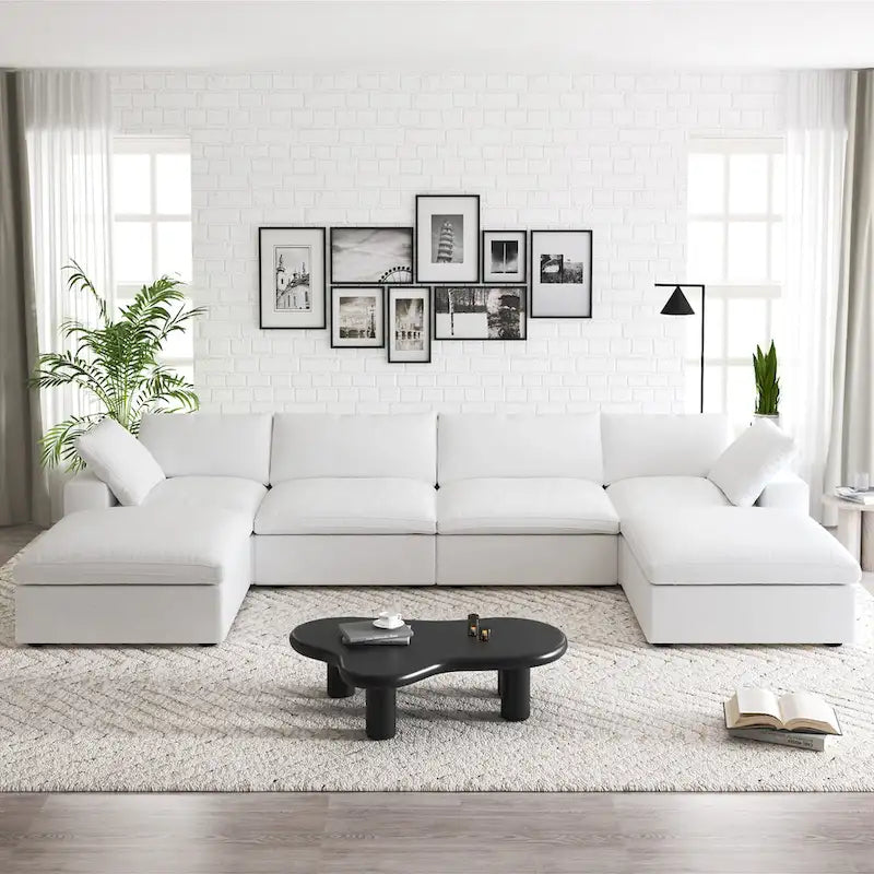 160  Widen Sectional Sofa Down Filled U-Shaped Couch 4 Seater with 2 Ottoman