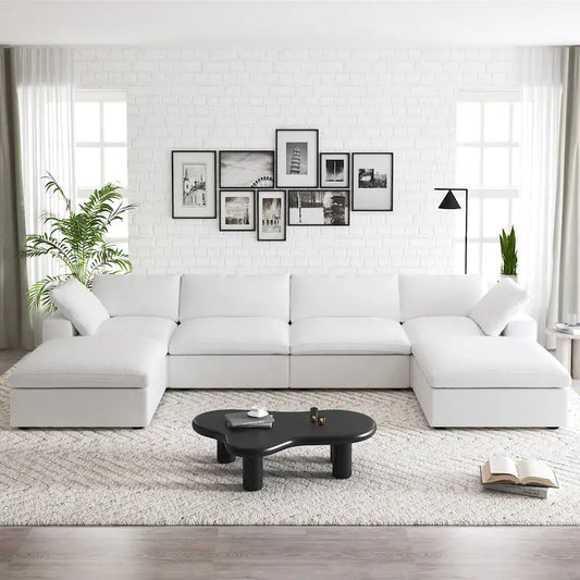 160  Widen Sectional Sofa Down Filled U-Shaped Couch 4 Seater with 2 Ottoman
