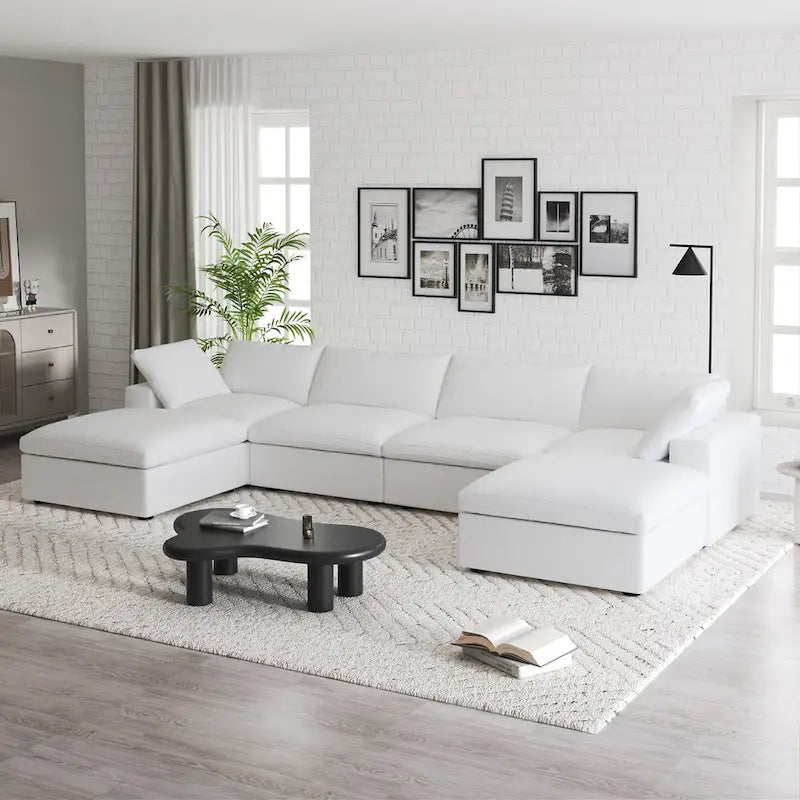 160  Widen Sectional Sofa Down Filled U-Shaped Couch 4 Seater with 2 Ottoman