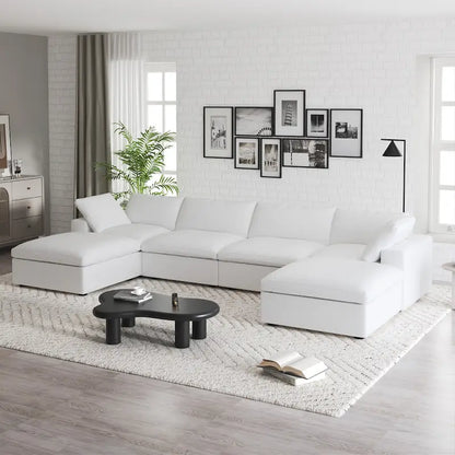 160  Widen Sectional Sofa Down Filled U-Shaped Couch 4 Seater with 2 Ottoman