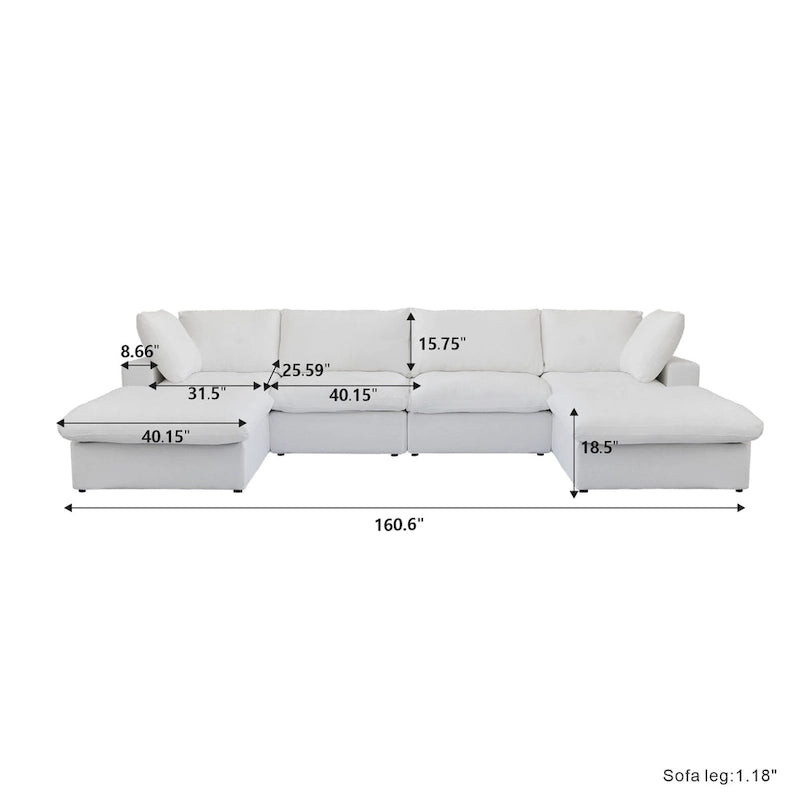 160  Widen Sectional Sofa Down Filled U-Shaped Couch 4 Seater with 2 Ottoman