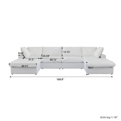 160  Widen Sectional Sofa Down Filled U-Shaped Couch 4 Seater with 2 Ottoman
