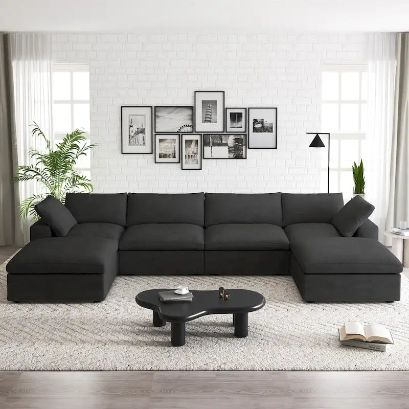 160  Widen Sectional Sofa Down Filled U-Shaped Couch 4 Seater with 2 Ottoman