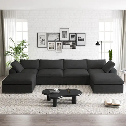160  Widen Sectional Sofa Down Filled U-Shaped Couch 4 Seater with 2 Ottoman