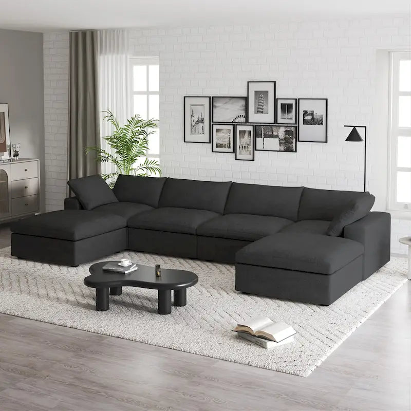160  Widen Sectional Sofa Down Filled U-Shaped Couch 4 Seater with 2 Ottoman