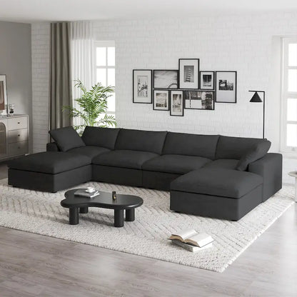 160  Widen Sectional Sofa Down Filled U-Shaped Couch 4 Seater with 2 Ottoman