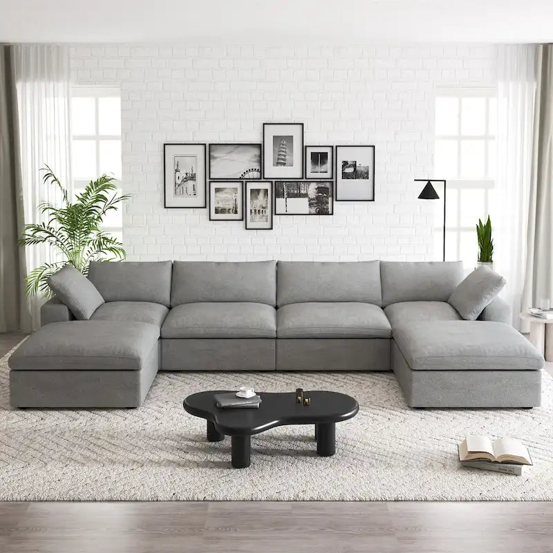 160  Widen Sectional Sofa Down Filled U-Shaped Couch 4 Seater with 2 Ottoman