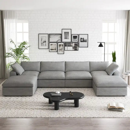 160  Widen Sectional Sofa Down Filled U-Shaped Couch 4 Seater with 2 Ottoman