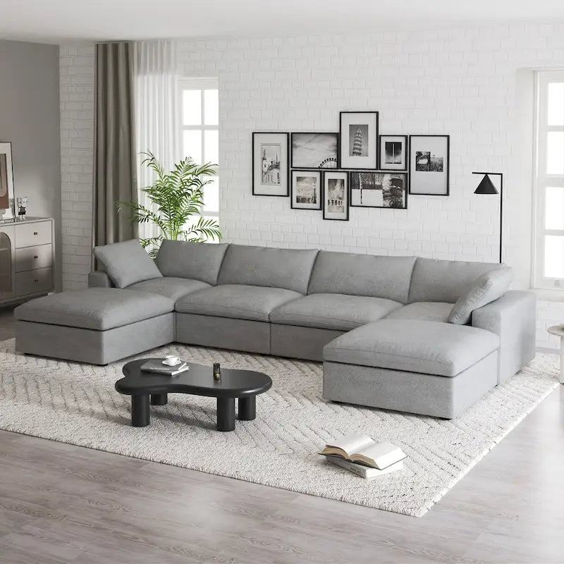 160  Widen Sectional Sofa Down Filled U-Shaped Couch 4 Seater with 2 Ottoman
