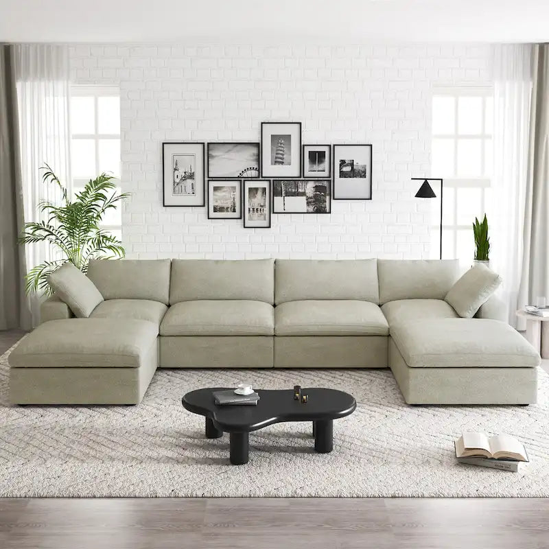 160  Widen Sectional Sofa Down Filled U-Shaped Couch 4 Seater with 2 Ottoman