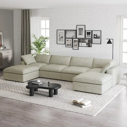 160  Widen Sectional Sofa Down Filled U-Shaped Couch 4 Seater with 2 Ottoman