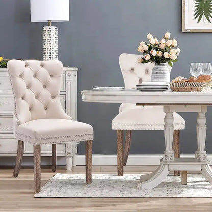 Set of 2 Velvet Dining Chairs,Tufted Solid Wood Armless Chairs Accent Chair with Nailhead Trim and Back Ring Pull - N/A