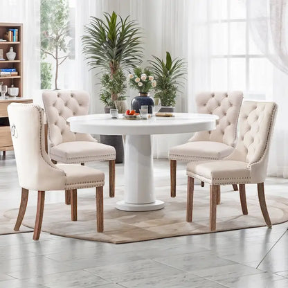 Set of 2 Velvet Dining Chairs,Tufted Solid Wood Armless Chairs Accent Chair with Nailhead Trim and Back Ring Pull - N/A