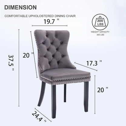 Set of 2 Velvet Dining Chairs,Tufted Solid Wood Armless Chairs Accent Chair with Nailhead Trim and Back Ring Pull - N/A